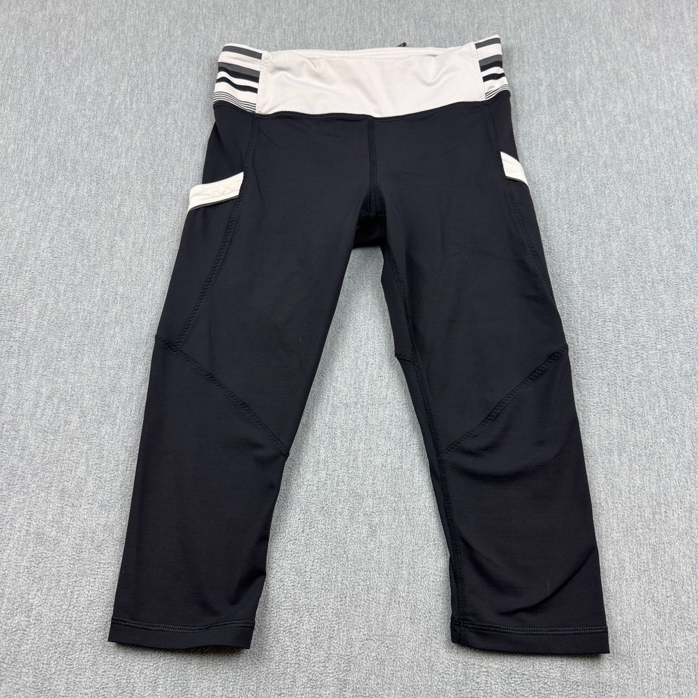 Lululemon Leggings Womens 4 Black White Run Mod Moves Crop 17" Yoga Gym Pants